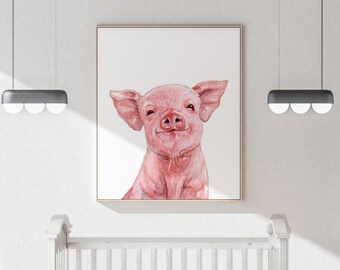 Nursery decor, PIG print Watercolour, Piggy animals PRINTABLE decor, Kids animal decor Animal art Baby animals, PIG Poster