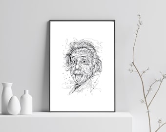 Printable instant download, Albert Einstein, DIGITAL downloadable, Black & white Poster, Pen Drawing, Sketch doodle art, Wall Art
