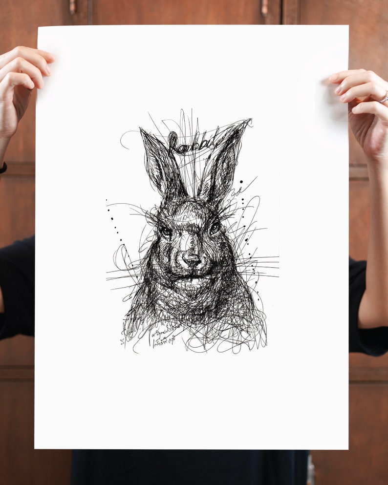 PRINTABLE RABBIT Print, DIGITAL Download, Rabbit Poster, Pen Drawing ...