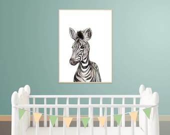 Nursery decor, Little Zebra print Watercolour, Woodland animals PRINTABLE decor, Kids animal decor Animal art Baby animals, ZEBRA Poster