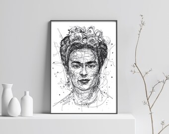 Printable instant download, Frida Kahlo Poster, DIGITAL downloadable, Black & white, Pen Drawing, Sketch doodle art, Wall Art