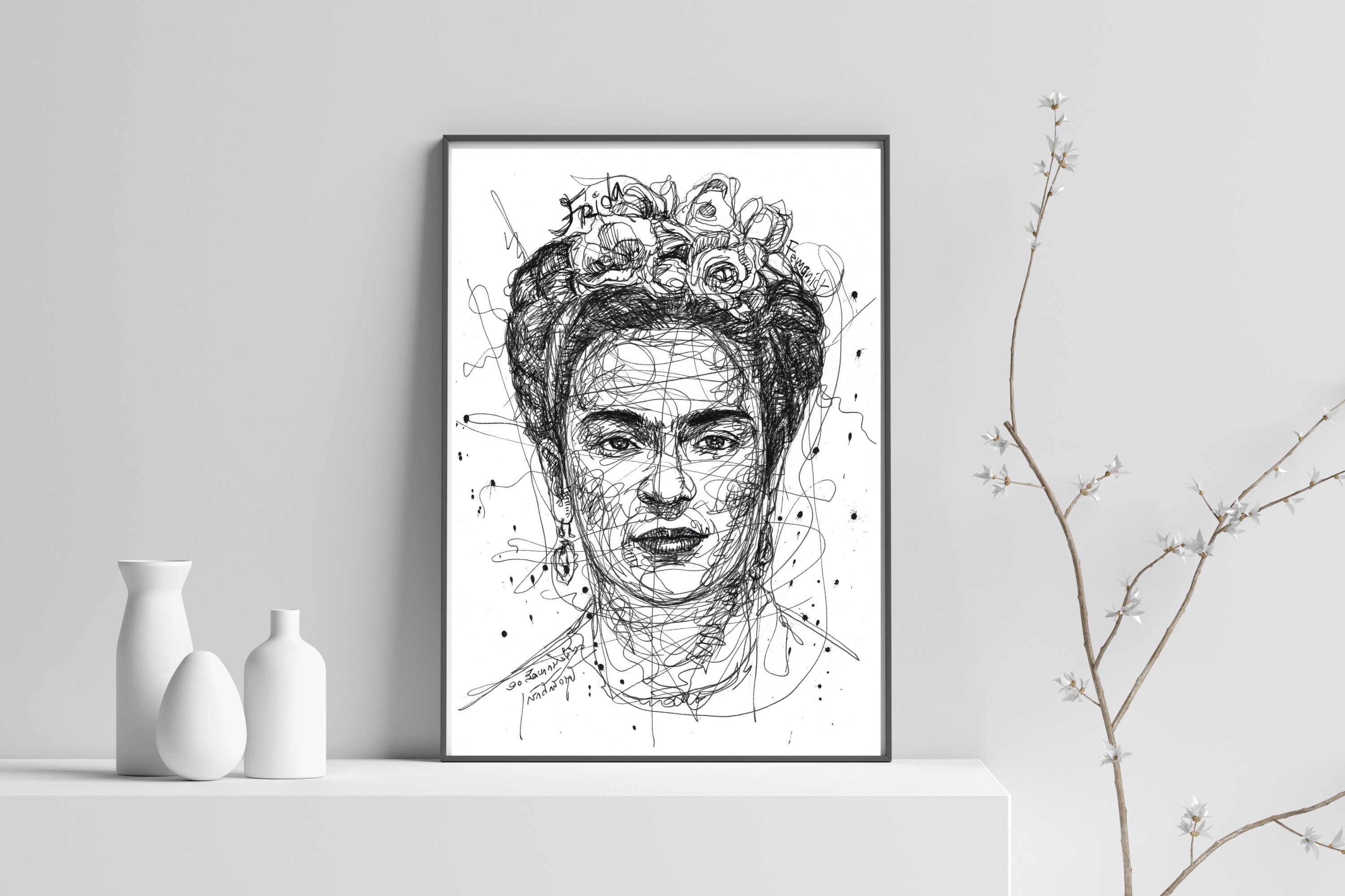 Printable Instant Download, Frida Kahlo Poster, DIGITAL Downloadable, Black  & White, Pen Drawing, Sketch Doodle Art, Wall Art - Etsy