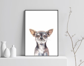 Nursery decor, Chihuahua print Watercolour, Woodland animals PRINTABLE decor, Kids animal decor Animal art Baby animals, Chihuahua Poster