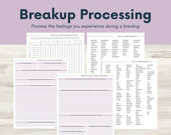 Breakup Processing Journal Pages, Daily Self-Care, Mental Health, Emotion List, Breakdown Worksheets, Therapy Sheets, Coping Strategies PDF