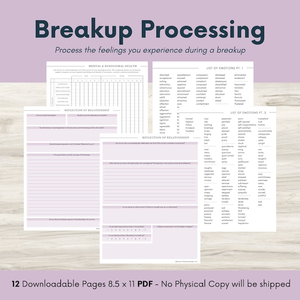 Breakup Processing Journal Pages, Daily Self-Care, Mental Health, Emotion List, Breakdown Worksheets, Therapy Sheets, Coping Strategies PDF