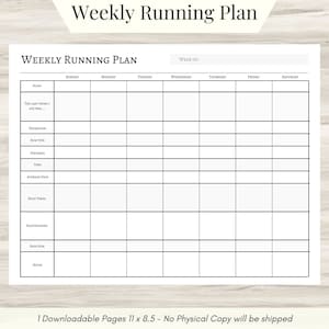 Weekly Running Plan, Weekly Run Log, Running Coach, Marathon Preparation, Running Gifts, Fitness Journal, Health Log, Exercise Tracker PDF