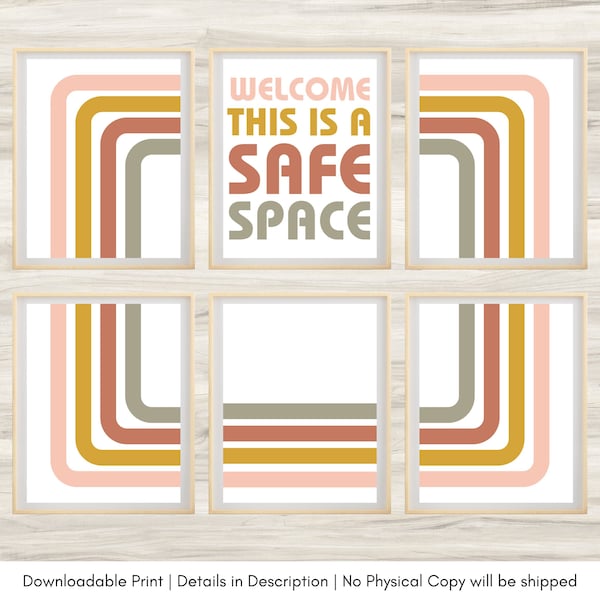 This is A Safe Space Mental Health Print,  Line Design, Therapy Office Decor, Mental Health, Anxiety Relief, School Counselor Resources