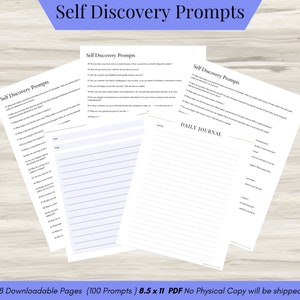 100 Self Discovery Journal Prompts, Mental Health Journal, Self Care Journal, Writing Prompts, Downloadable Journal Pages, Self Reflection