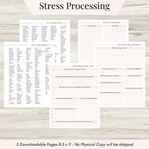 Stress Processing Journal Pages for daily self care, mental health, and emotion list with breakdown worksheets -downloadable