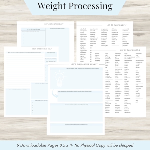 Weight Processing Journal, Processing Your Relationship With Your Body, Self Esteem, Eating & Childhood Trauma, Thought Processing sheet PDF