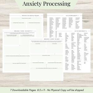 Anxiety Processing Journal Pages for daily self care, mental health, & Emotion List with breakdown worksheets, Thought Process-downloadable