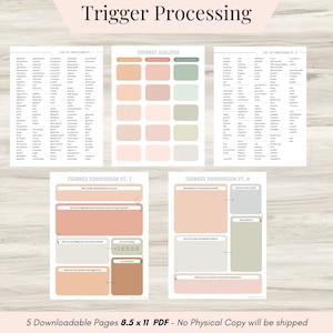 Trigger Processing Journal, Thought Processing Journal, Daily Self-Care, mental health, Emotion list, Trigger Tracker, Thought Analysis, PDF