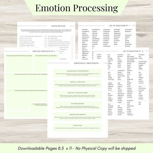 Emotionsverarbeitung + Gefühlsliste mit Arbeitsblättern, Gedankenverarbeitungsseiten für Selbstfürsorge und psychische Gesundheit - Emotionsverarbeitung PDF
