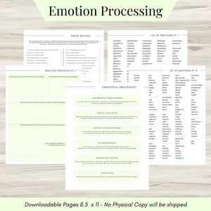 Emotion Processing + Emotion List with breakdown worksheets, Thought Processing Pages for self care & mental health - Emotion Processing PDF