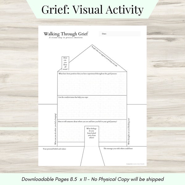 Grief House, Grief Gift Printable, Grief Journal Worksheets, Support Clients , Grief Counseling Workbook, Grief Therapy, Grief Processing
