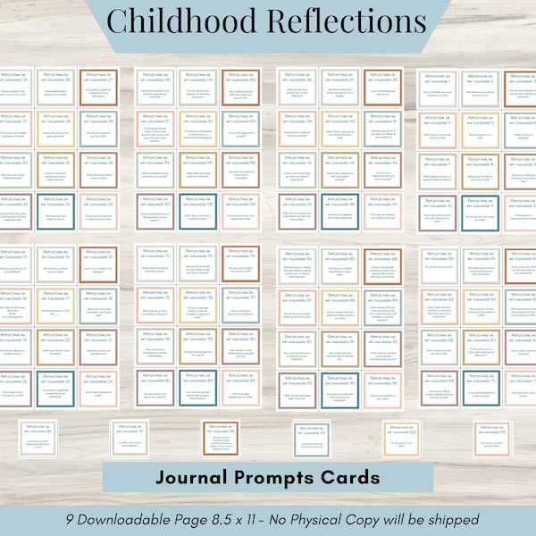 101 Childhood Reflection Journal Prompt cards, Self Reflection, Mental Health Journal, Self Care Journal, Writing Prompts, Therapy Tools PDF