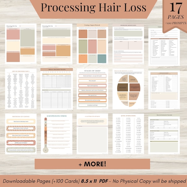 Journal zur Verarbeitung von Haarausfall für Menschen mit Alopezie, dünner werdendem Haar und Glatzenbildung, Therapie-Journal Seiten, Haartherapeut, PDF