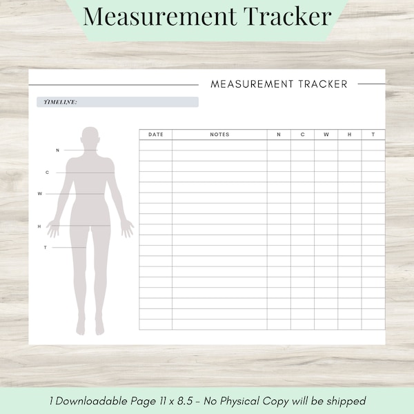 Body Measurement Tracker, Body Measurement Chart, Weight Loss Tracker, Fitness Printable, Diet, Workout Log, Health Journal Tracker- PDF