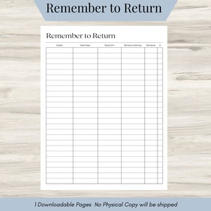 Remember to Return Household Checklist, Sales Return Spreadsheet, Online Purchase Tracker, Return Form, Shipping Tracker, Household Tool PDF