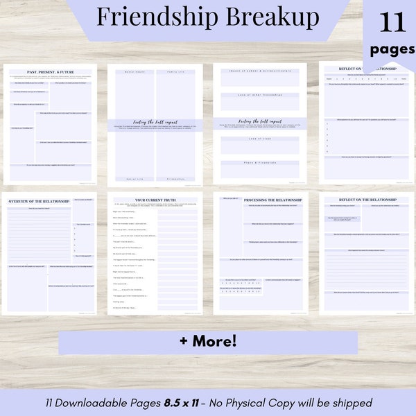 Friendship Breakup, Processing Friendship, daily self care, mental health, & emotion list with breakdown worksheets, Therapy Sheets, PDF
