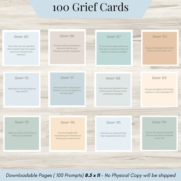 100 Grief Journal Prompts, Deep Thought Mental Health, Grief Conversation Cards,  Grief Care Package, Conversation Card, Therapy Journal CBT