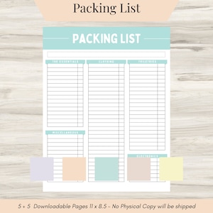 Packing List printable template for vacation, Packing Checklist, Packing list for travel,  Packing for kids, Packing for Beach, Printable