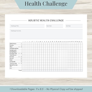 Holistic Health Challenge Monthly, Health Challenge, 31 Day Habit Tracker, Self-Care Challenge, Personal Goals, Productivity Log, Nutrition