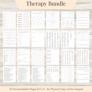 Therapy Journal Worksheets, digital Mental Health Pages, Daily self-care, Mental health, and Emotion list, Value List, and Journal Prompts