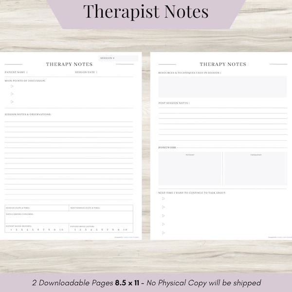 Therapist Note Sheets, Therapist Worksheet, Therapist Note Template, Therapist Notebook, Counseling Notes, Mental Health Notes, Therapy PDF