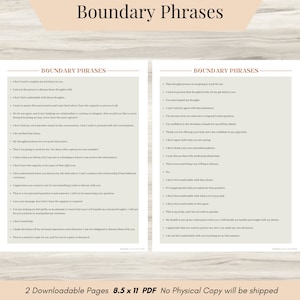 30 Boundary Phrases, Boundaries Journal, Boundary Setting Tools, Therapy Tool, Mental Health Flashcards, Boundary Journal, Boundary Posters