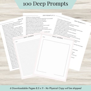 100 Journal Prompts, Deep thought Prompts, Prompts Mental Health Journal, Self Care Journal, Writing Prompts, Downloadable Journal Pages