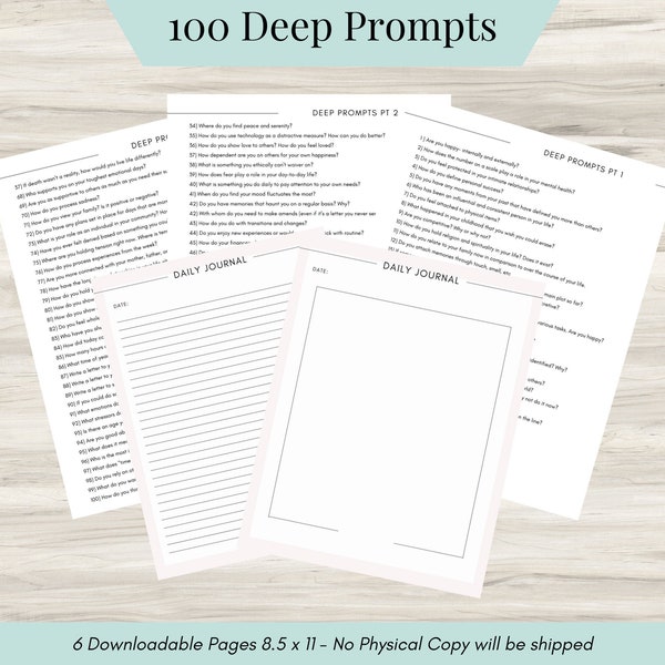 100 Deep Thought Journal Prompts: Self-Care Writing (PDF Download)