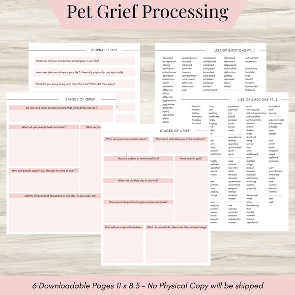 Pet Loss Grief processing journal, remembrance journal,  Guided Pet remembrance journal, Grief memories journal, Grief therapy journal- PDF
