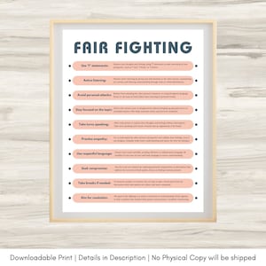 Lucha justa, procesamiento de argumentos, impresión sobre salud mental, decoración para consultorios de terapia, salud mental, alivio de la ansiedad, recursos para consejeros escolares