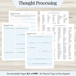 Thought Log, Thought Processing Journal, Thought Journal, Mental Health Worksheets, Therapist Planner, Therapy Tools, DBT Skills, CBT, PDF