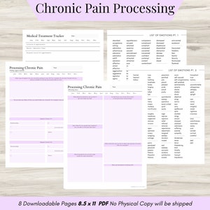 Chronic Illness Processing Therapy Journal, Mental Health Journal, Diagnosis, Therapy Worksheets, Chronic Pain Emotion Word List Included,