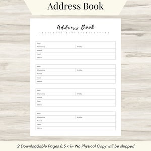 Digital Address Book, Contact List,  planner pages, Contact List templates, Digital At home Organizer, Address Book, Contact Organization