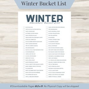 Winter Adventure Bucket List, Winter Self Care List, 50 WinterApproachable Activities, Winter Journal - PDF