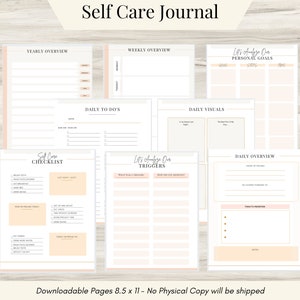 Self Care tracker, Prompted Journal Pages, and weekly/yearly agenda, Therapy, Self Care Journal, Personal Goals, Visuals
