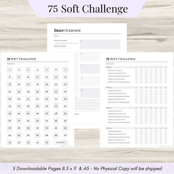 75 Soft Challenge Tracker, Fitness Tracker, Daily Nutrition, Health Planner, 75 Soft, 75 Medium, 75 Hard Lifestyle Challenges, Daily Tracker