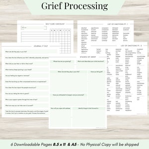 Trauergedanken Verarbeitung Journal Seiten für die tägliche Selbstpflege, psychische Gesundheit, & Emotionsliste - Prozess Trauer Journal - Healing Journal Vorlage
