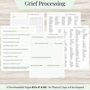 Grief thought Processing Journal Pages for daily self care, mental health, & emotion list - Process Grief Journal - Healing Journal template