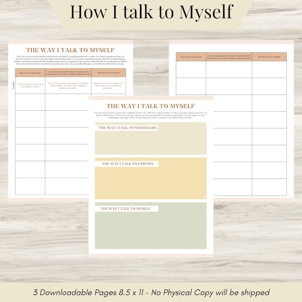 The Way I Talk To Myself, Self esteem journal, self image, therapy worksheets, therapy resources, social psychology, therapy office