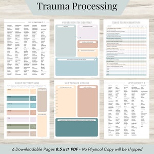 Trauma Processing Journal Pages, Daily Self-Care, Mental health, Emotion List, Breakdown Worksheets, Therapy Journal, Counseling Resources