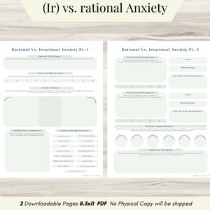 Ansiedad racional e irracional, distorsiones cognitivas, hojas de trabajo sobre salud mental, patrones de pensamiento, diario de ansiedad, psicología