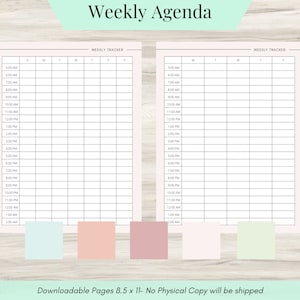 Weekly Hourly Agenda, Weekly Schedule template, Hourly Calendar, Printable Hourly Calendar- Printable Download
