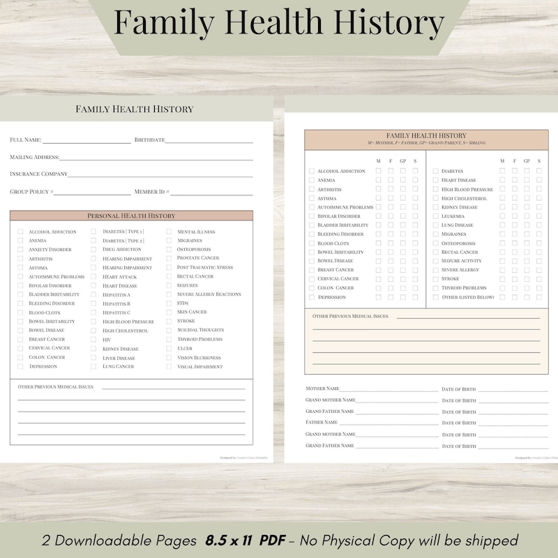 Family Health History Template Etsy