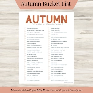 Autumn Adventure Bucket List, Fall Self Care List, 50 Autumn Approachable Activities, Fall Journal - PDF