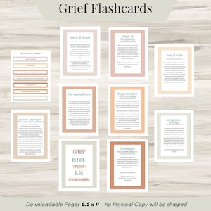 Cartes mémoire de deuil, étapes du travail de deuil, journal de parcours de deuil, ressource sur la santé mentale, deuil et perte, étapes du deuil, TCC, journal de guérison