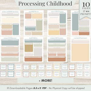 Processing Childhood, Therapy Journal Worksheets, digital Mental Health, Daily self-care, Mental health, Emotion list, and Journal Prompts